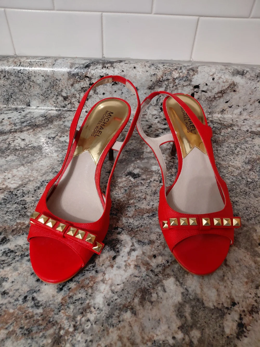 MICHAEL Michael Kors **Orange** Gold Studded Slingback Heels